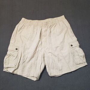Big Dogs Cargo Shorts Mens XL Oatmeal Cotton Rayon Blend Elastic Waist